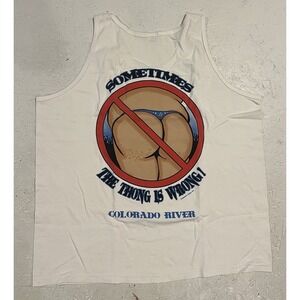 Vintage Aha Quin Resort Tank‎ Top Funny Thong Shirt Mens XL Colorado River